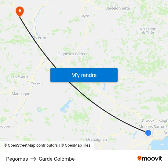 Pegomas to Garde-Colombe map
