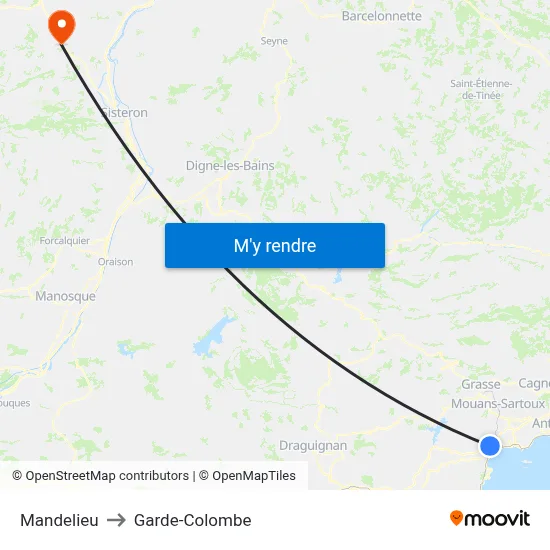 Mandelieu to Garde-Colombe map