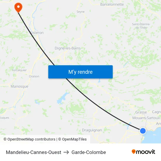 Mandelieu-Cannes-Ouest to Garde-Colombe map