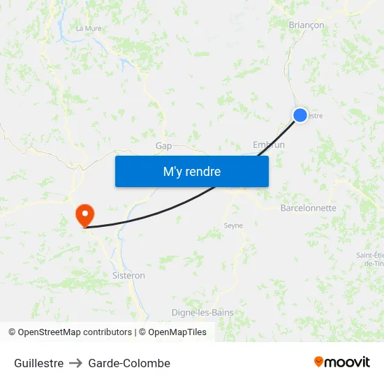 Guillestre to Garde-Colombe map
