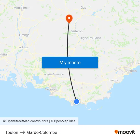 Toulon to Garde-Colombe map