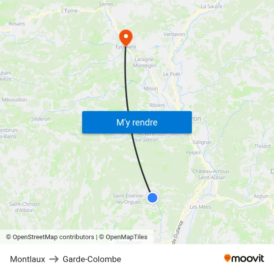 Montlaux to Garde-Colombe map