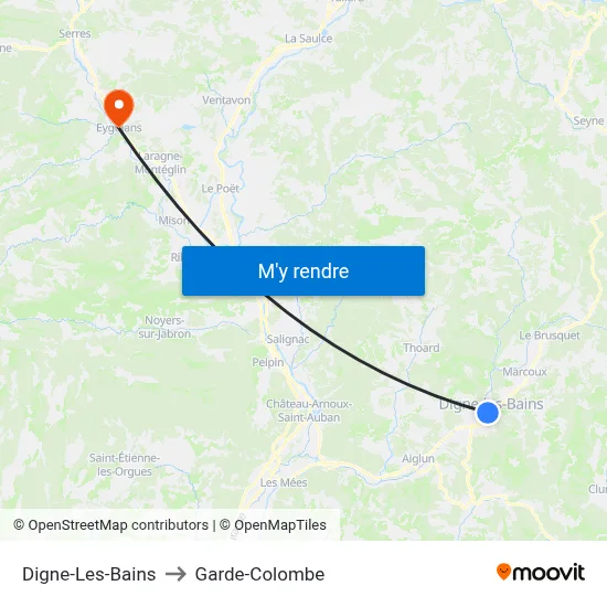 Digne-Les-Bains to Garde-Colombe map