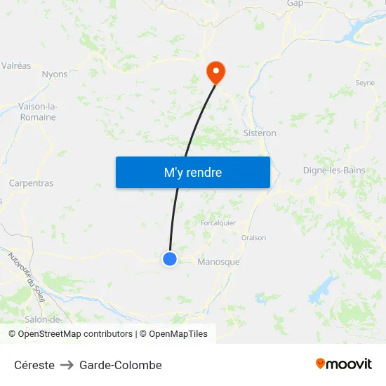 Céreste to Garde-Colombe map