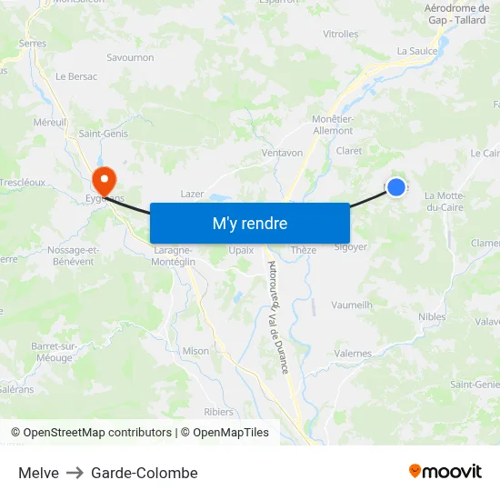 Melve to Garde-Colombe map