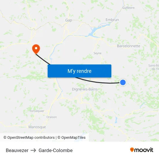 Beauvezer to Garde-Colombe map