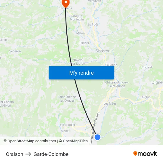 Oraison to Garde-Colombe map