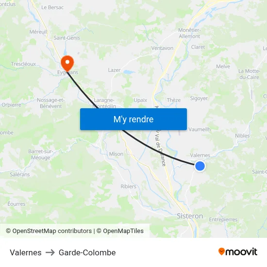 Valernes to Garde-Colombe map