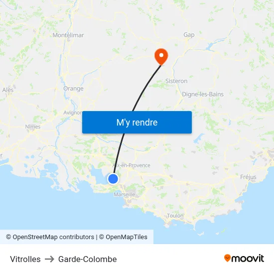 Vitrolles to Garde-Colombe map