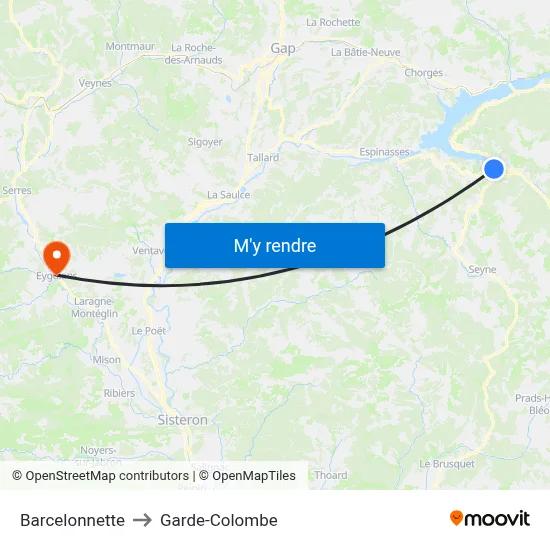 Barcelonnette to Garde-Colombe map