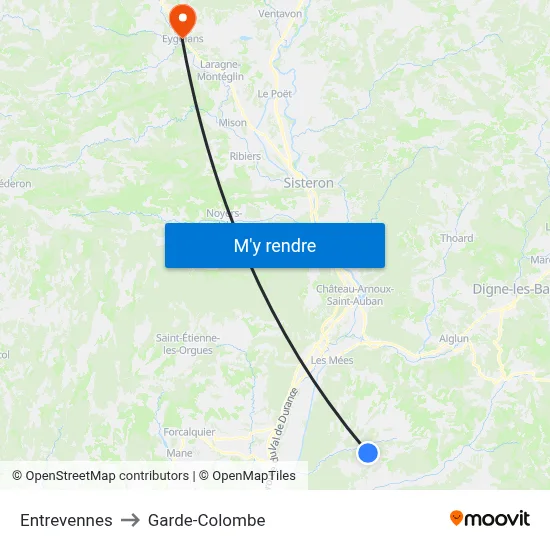 Entrevennes to Garde-Colombe map