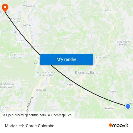 Moriez to Garde-Colombe map