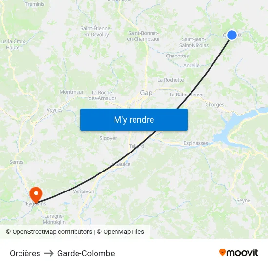 Orcières to Garde-Colombe map