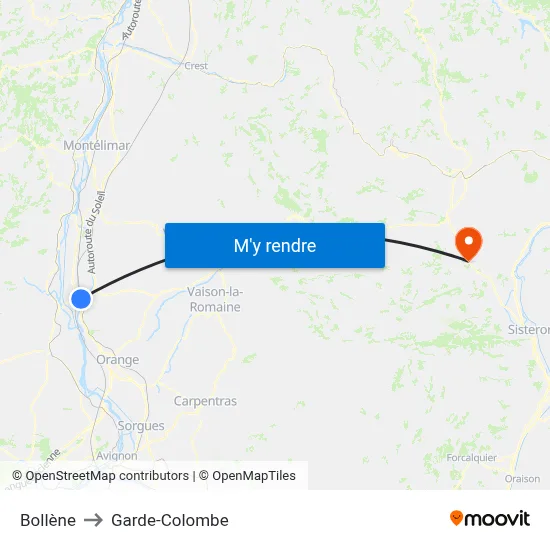 Bollène to Garde-Colombe map