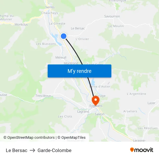 Le Bersac to Garde-Colombe map