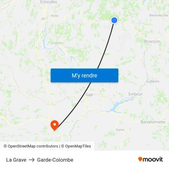 La Grave to Garde-Colombe map