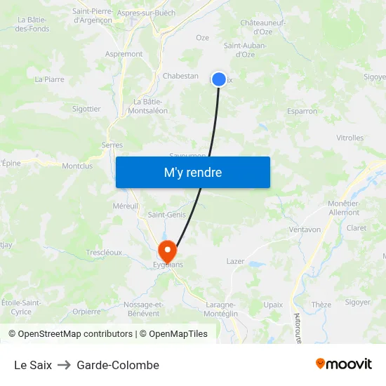 Le Saix to Garde-Colombe map