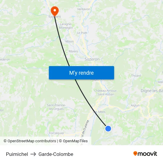 Puimichel to Garde-Colombe map