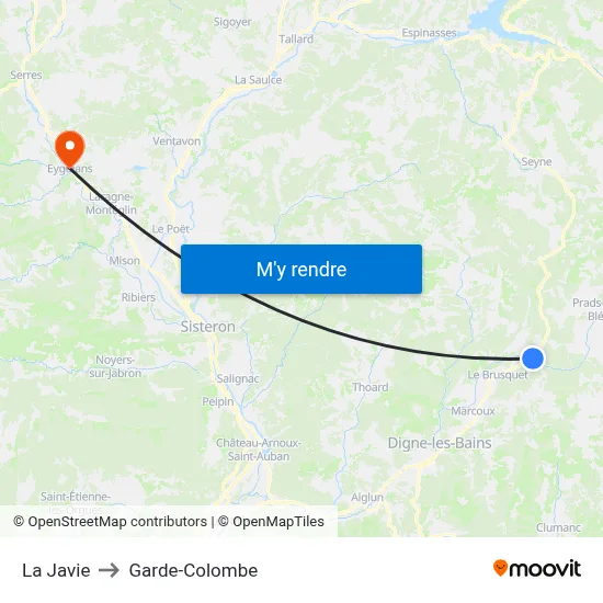 La Javie to Garde-Colombe map