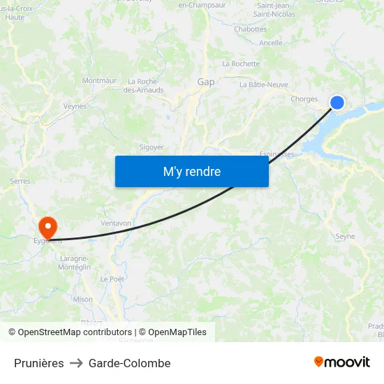 Prunières to Garde-Colombe map