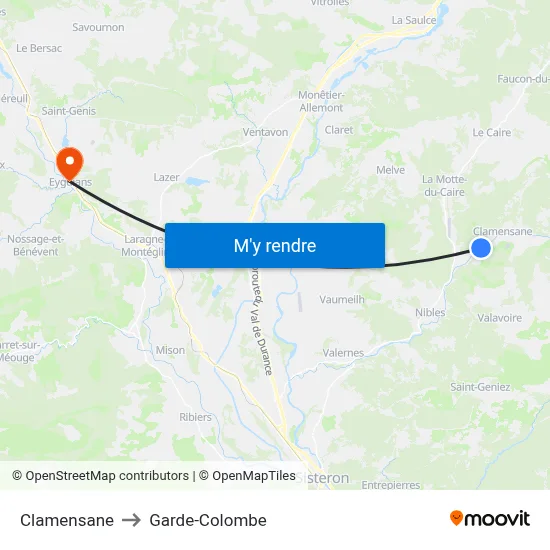 Clamensane to Garde-Colombe map