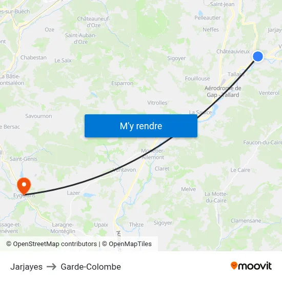 Jarjayes to Garde-Colombe map