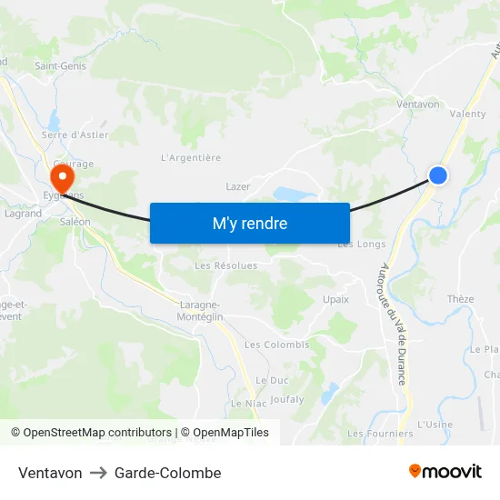Ventavon to Garde-Colombe map