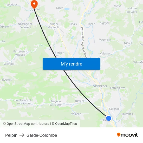 Peipin to Garde-Colombe map