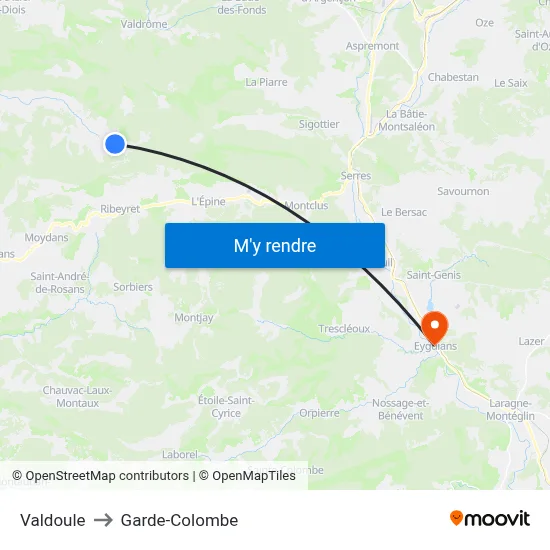Valdoule to Garde-Colombe map
