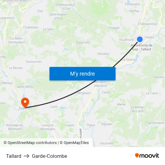 Tallard to Garde-Colombe map