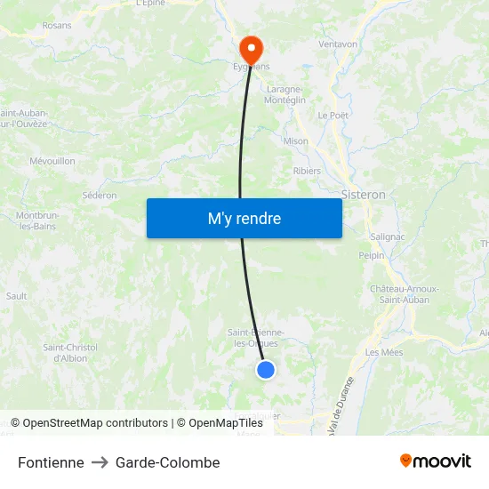 Fontienne to Garde-Colombe map