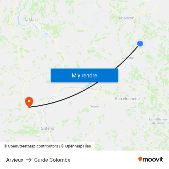 Arvieux to Garde-Colombe map