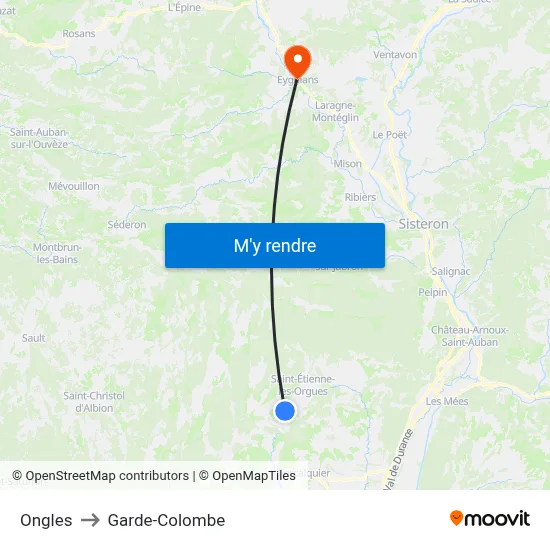 Ongles to Garde-Colombe map