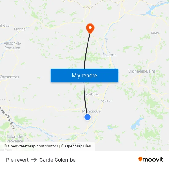 Pierrevert to Garde-Colombe map