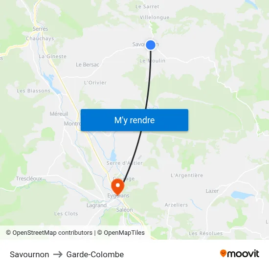 Savournon to Garde-Colombe map