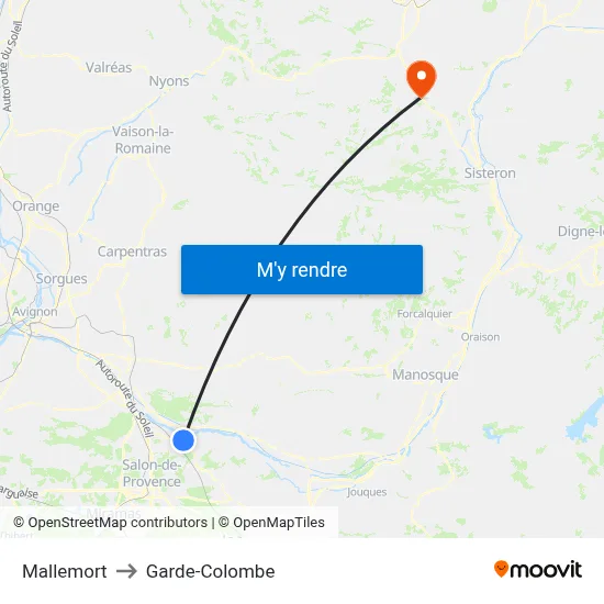 Mallemort to Garde-Colombe map