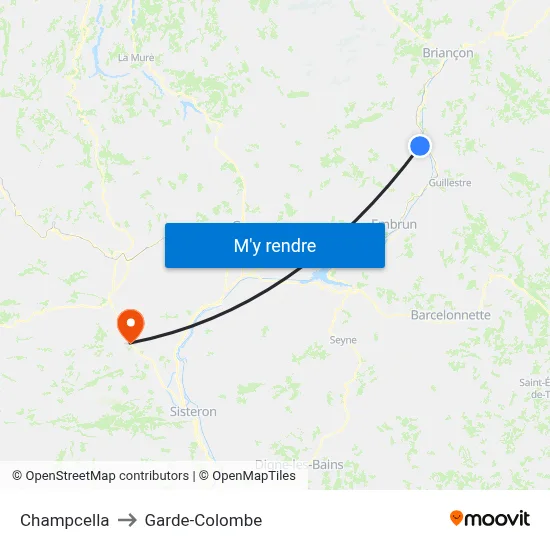 Champcella to Garde-Colombe map