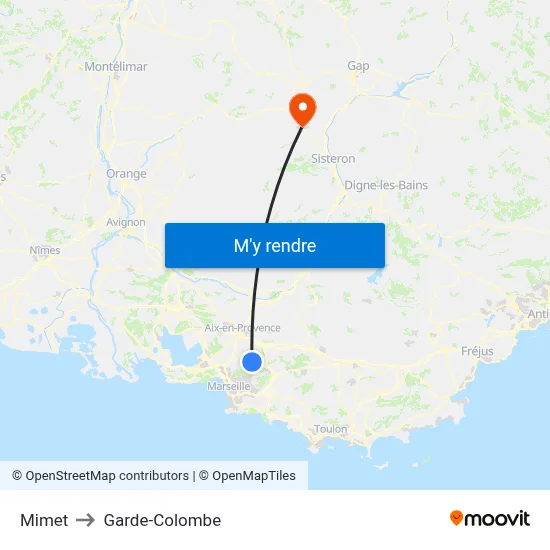 Mimet to Garde-Colombe map