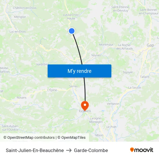 Saint-Julien-En-Beauchêne to Garde-Colombe map