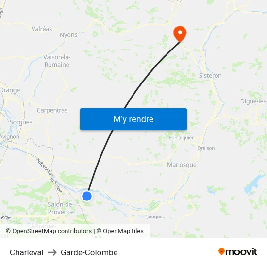 Charleval to Garde-Colombe map