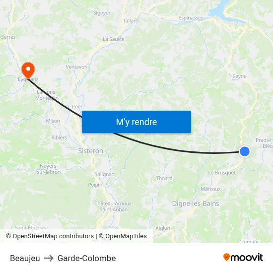 Beaujeu to Garde-Colombe map