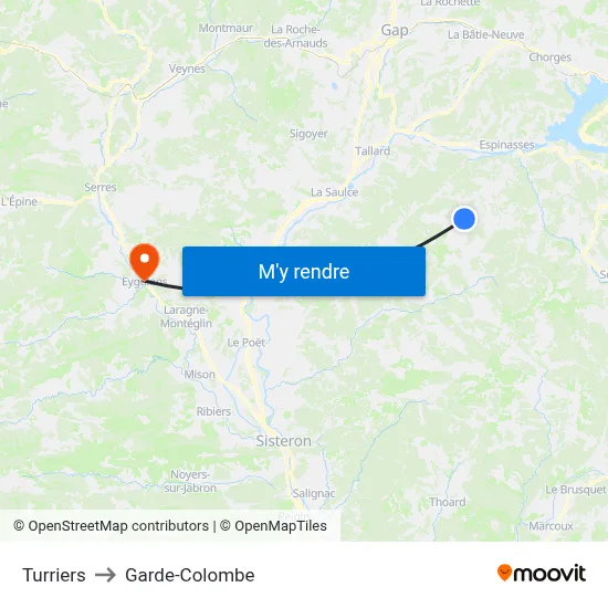Turriers to Garde-Colombe map
