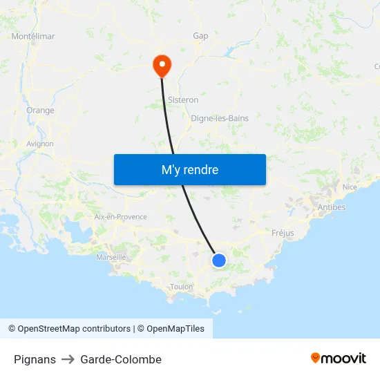 Pignans to Garde-Colombe map