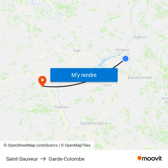Saint-Sauveur to Garde-Colombe map