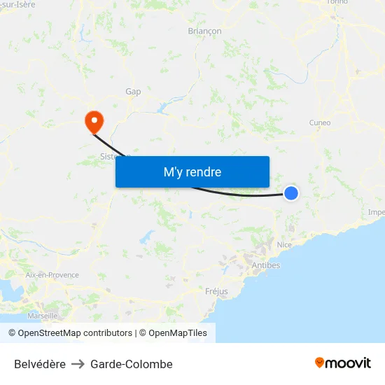 Belvédère to Garde-Colombe map