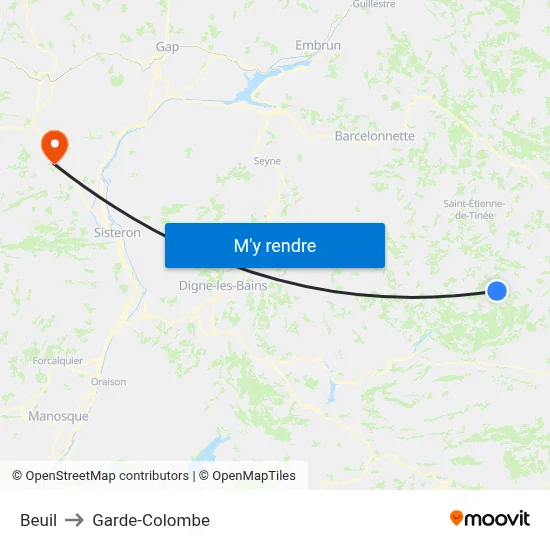 Beuil to Garde-Colombe map