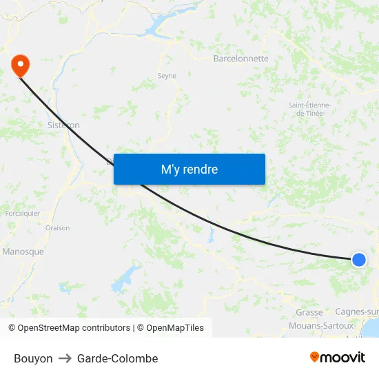 Bouyon to Garde-Colombe map