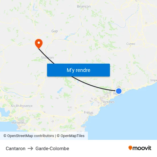 Cantaron to Garde-Colombe map
