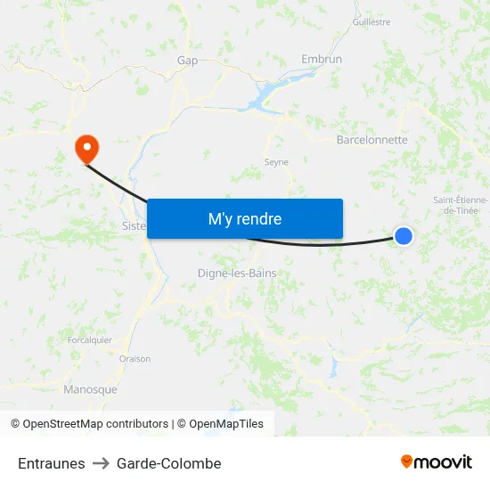 Entraunes to Garde-Colombe map