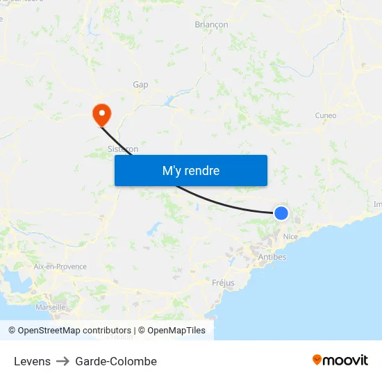 Levens to Garde-Colombe map